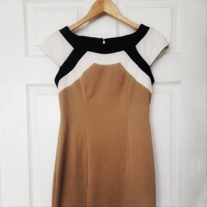 London Times Black, White, and Beige Colorblock Sheath Dress
